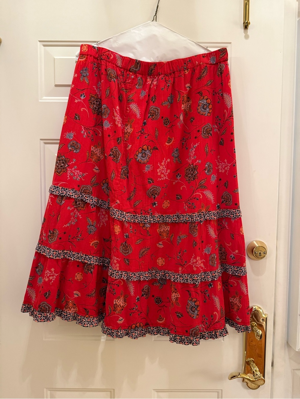 Red Floral Tiered Midi Skirt